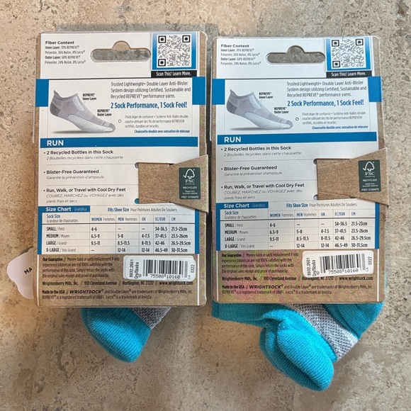 Wrightsock size Medium women’s 6.5-9 Double Layer Running Socks - Gray and Blue - Picture 2 of 2